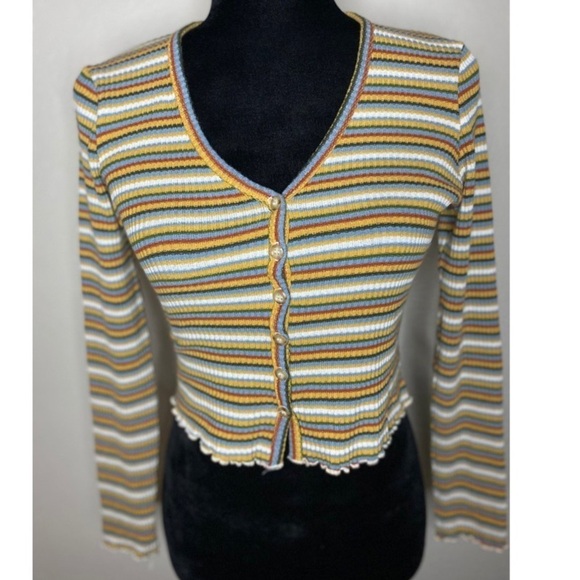 Sky and sparrow knit striped cropped top L - Picture 2 of 9